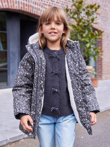 Parka fille à capuche romantique marine+vert - vertbaudet enfant 