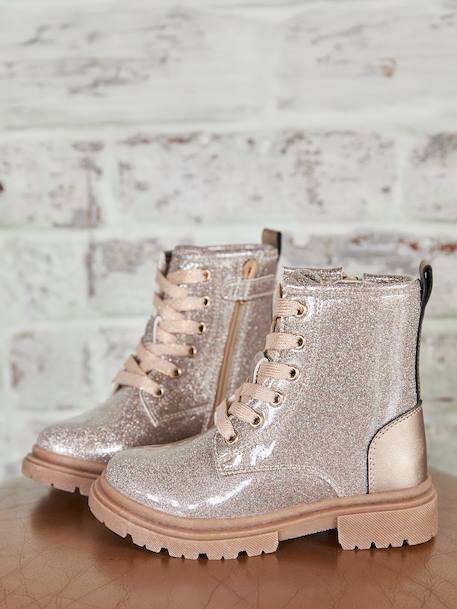 Bottines enfant fille synthétique lacées et zippées or - vertbaudet enfant 