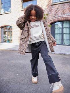 -Manteau fille à capuche drap de laine léopard 