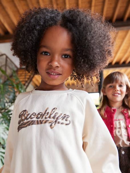 Sweat fille motif Brooklyn zébré écru - vertbaudet enfant 