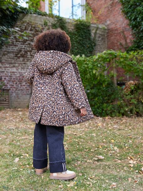 Mantel met capuchon van Laine stof met luipaardprint voor meisjes bruin - vertbaudet enfant 