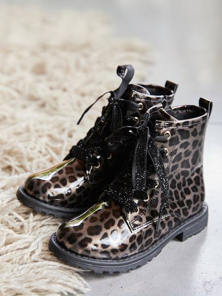Boots enfant fille vernies synthétique zippées bronze+lot noir+noir+noir imprimé - vertbaudet enfant 
