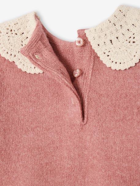 Pull bébé en maille avec col en crochet rose poudré - vertbaudet enfant 
