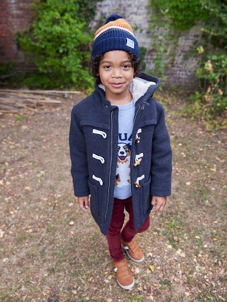 Duffle-coat garçon en drap de laine doublé sherpa gris chiné+marine - vertbaudet enfant 