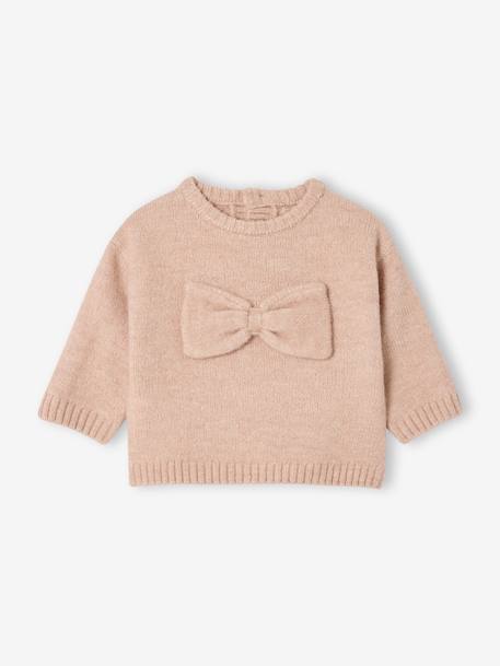Gebreide trui baby sweater met strik in volume roze (poederkleur) - vertbaudet enfant 