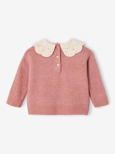 Pull bébé en maille avec col en crochet rose poudré - vertbaudet enfant 