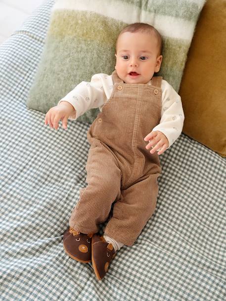 Ensemble 2 pièces naissance salopette en velours côtelé + T-shirt manches longues écru - vertbaudet enfant 