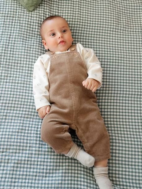 Ensemble 2 pièces naissance salopette en velours côtelé + T-shirt manches longues écru - vertbaudet enfant 