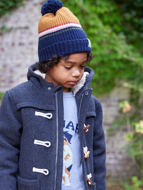 Duffle-coat garçon en drap de laine doublé sherpa gris chiné+marine - vertbaudet enfant 