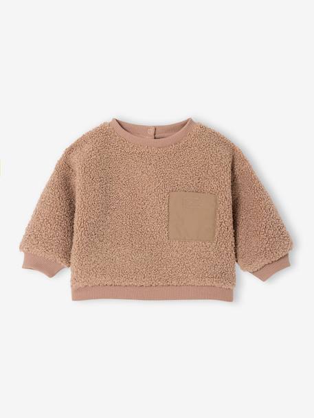 Baby sweater in sherpa groen+pecannoot - vertbaudet enfant 