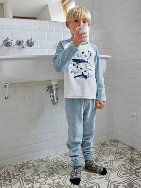 Lot 2 pyjamas garçon velours animaux polaires bleu ciel - vertbaudet enfant 