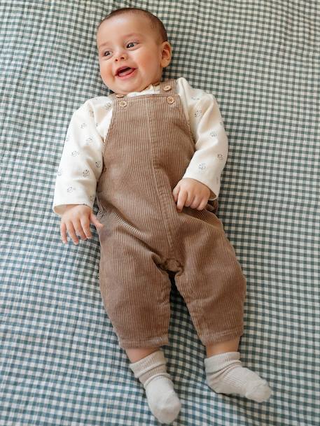 Ensemble 2 pièces naissance salopette en velours côtelé + T-shirt manches longues écru - vertbaudet enfant 