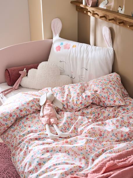 Parure housse de couette enfant et taie d'oreiller LAPIN ROMANTIQUE IVOIRE / ROSE - vertbaudet enfant 