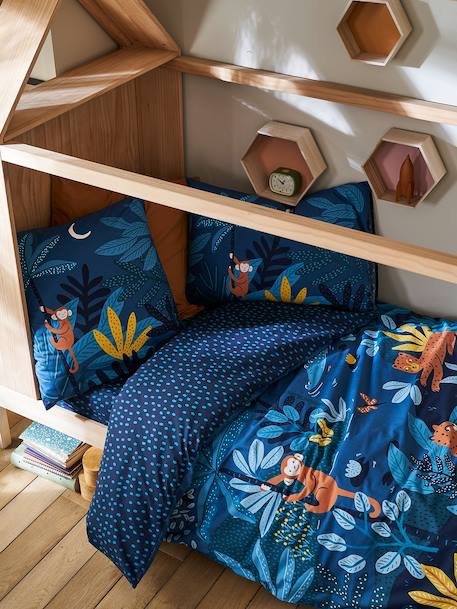 JUNGLE NIGHT kinderset dekbedovertrek + kussensloop blauw/meerkleurig - vertbaudet enfant 