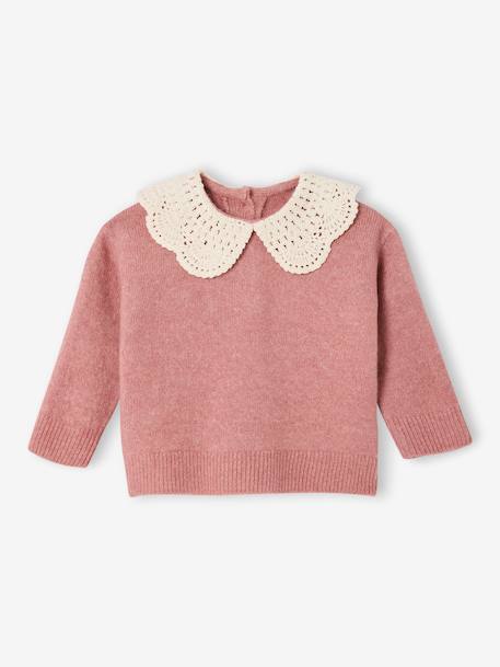 Pull bébé en maille avec col en crochet rose poudré - vertbaudet enfant 