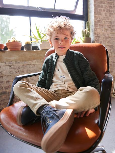 Vestje met opstaande kraag en lange mouwen voor jongens groen+marineblauw - vertbaudet enfant 