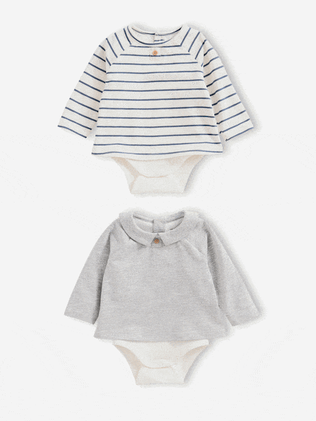 Set van 2 body's babypakje 2-in-1 gemêleerd grijs - vertbaudet enfant 