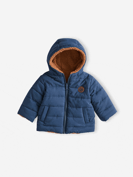Omkeerbaar donsjack met capuchon voor baby marineblauw - vertbaudet enfant 