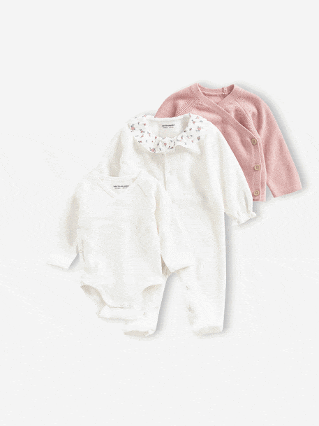 Ensemble bébé fille pyjama body gilet coffret cadeau naissance rose - vertbaudet enfant 