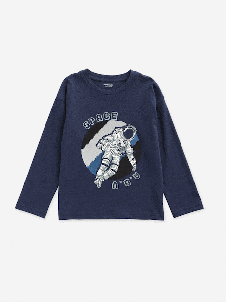 T-shirt garçon manches longues sequins réversibles marine - vertbaudet enfant 