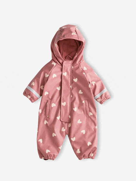Bedrukte regenjas met capuchon voor baby's, gevoerd met fleece oudroze+vanille - vertbaudet enfant 