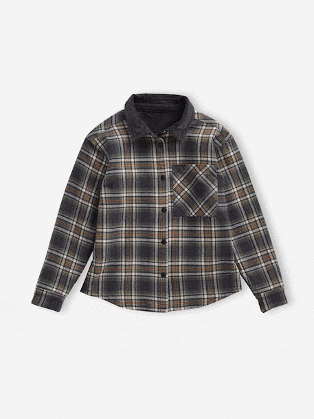 Omkeerbaar hemd van flanel en fluweel jongen JONEN antraciet - vertbaudet enfant 