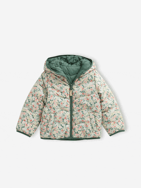 Doudoune fille légère réversible marine+vert émeraude+vert sauge - vertbaudet enfant 