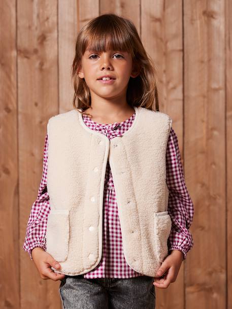 Gilet fille sans manches en sherpa vanille+vert - vertbaudet enfant 