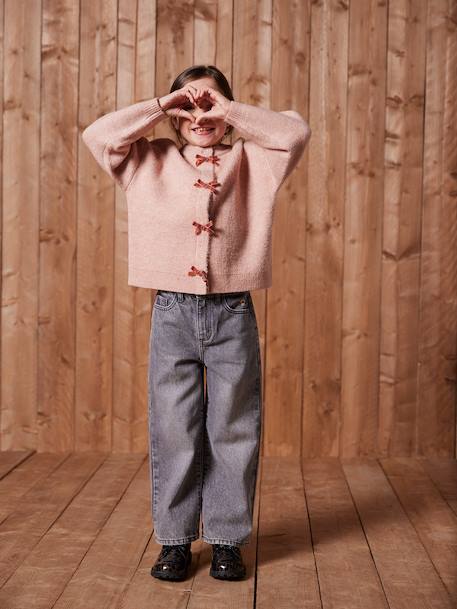 Gilet fille noeuds en velours anthracite+rose poudré - vertbaudet enfant 