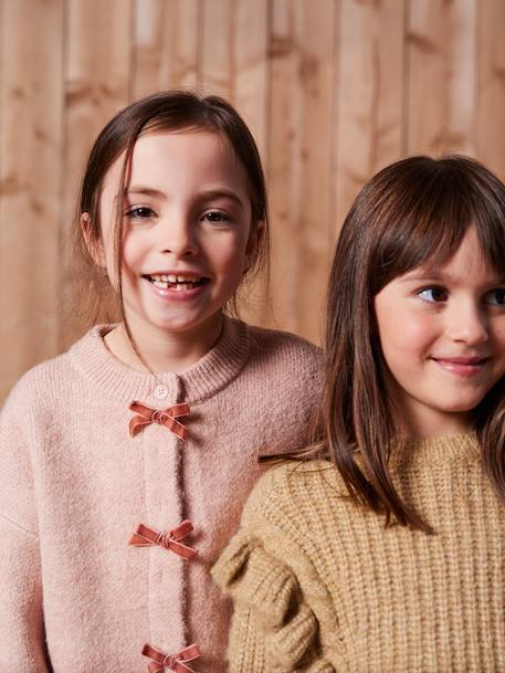 Gilet fille noeuds en velours anthracite+rose poudré - vertbaudet enfant 