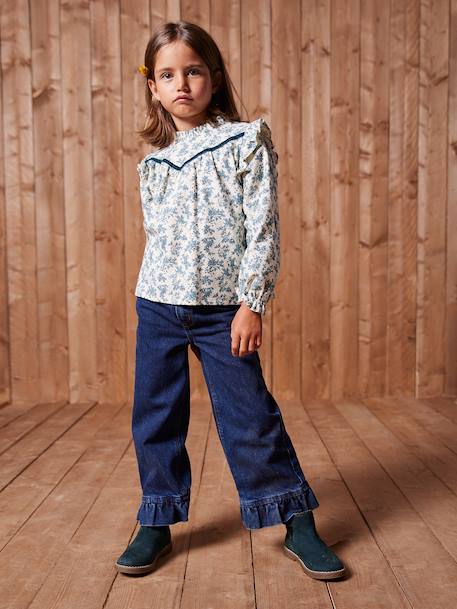 Chemisier à volant motifs fleurs fille écru - vertbaudet enfant 