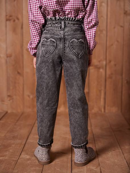 Jean fille mom poches coeur denim brut+denim gris+gris+stone - vertbaudet enfant 