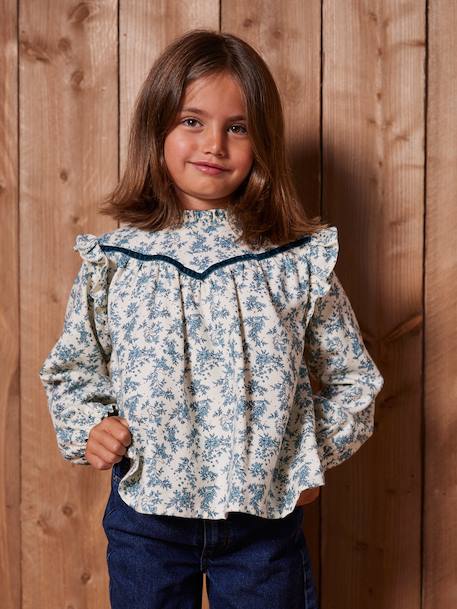 Chemisier à volant motifs fleurs fille écru - vertbaudet enfant 