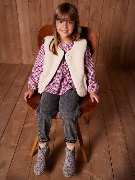 Gilet fille sans manches en sherpa vanille+vert - vertbaudet enfant 