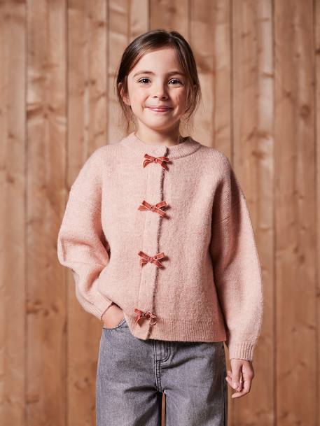 Fille-Pull, gilet, sweat-Gilet fille noeuds en velours