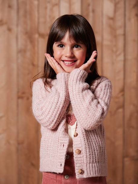 Wijd vest van schuimbreiwerk meisjes donkerpaars+gemêleerd grijs+petrolblauw+rood+roze (poederkleur) - vertbaudet enfant 