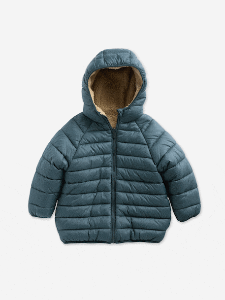 Omkeerbaar gewatteerd jongensjack met capuchon en sherpa dennen+mokka - vertbaudet enfant 