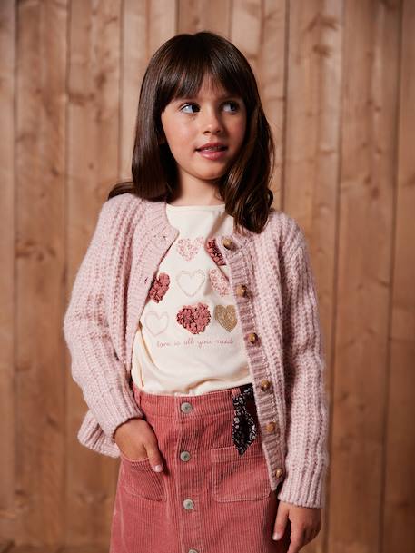 Wijd vest van schuimbreiwerk meisjes donkerpaars+gemêleerd grijs+petrolblauw+rood+roze (poederkleur) - vertbaudet enfant 