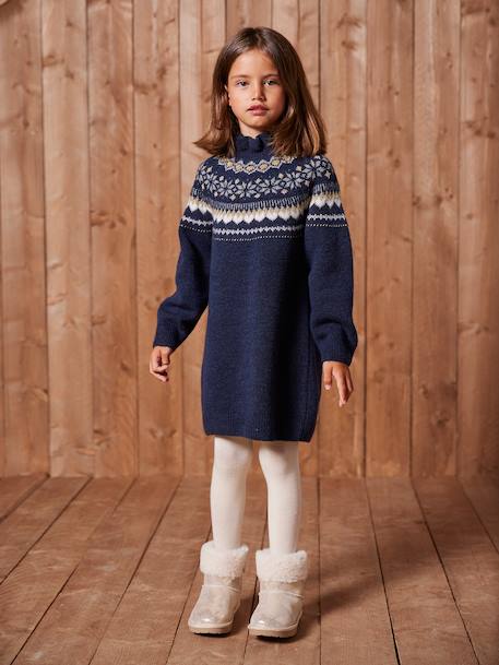 Robe jacquard en tricot fille écru+marine - vertbaudet enfant 