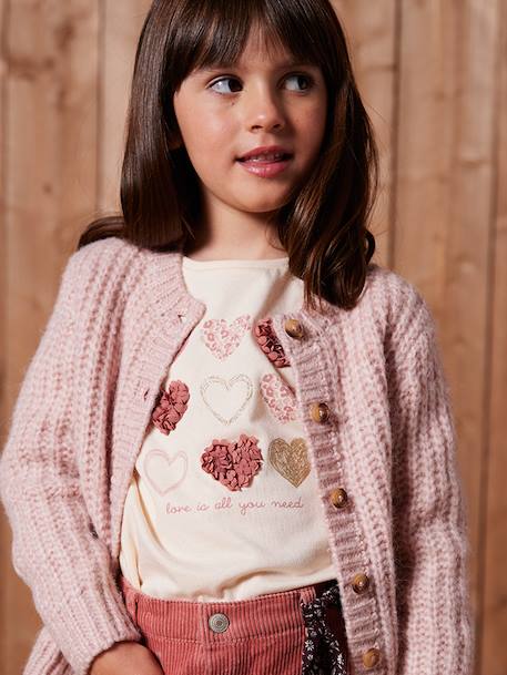 T-shirt fille animation coeur fille manches longues blush+écru - vertbaudet enfant 