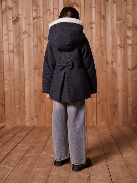 Manteau fille à capuche drap de laine anthracite+beige chiné - vertbaudet enfant 