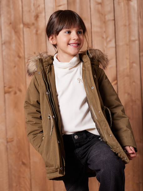 3-in-1 parka met capuchon meisje DARK GREEN+groengrijs+kaki+PURPLE DARK - vertbaudet enfant 