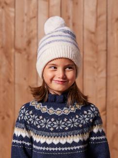 -Ensemble rayé fille bonnet + snood + moufles/gants