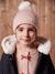 Ensemble jacquard fille bonnet + snood + moufles/gants écru+rose - vertbaudet enfant 