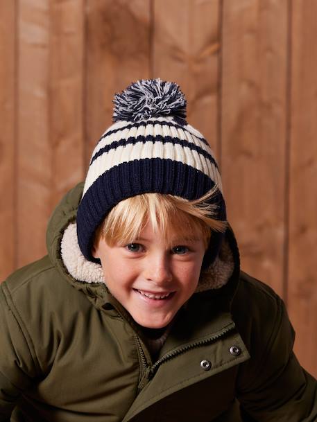 Ensemble rayé garçon bonnet + snood + moufles/gants écru - vertbaudet enfant 