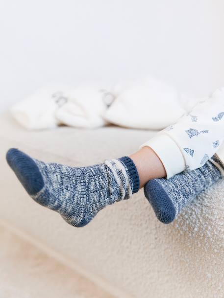 Lot 3 paires chaussettes mailles moulinées Garçon bleu grisé - vertbaudet enfant 