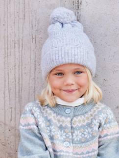 -Ensemble fille bonnet, snood, gants en maille fantaisie