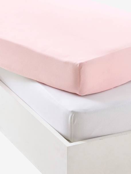 Set van twee babyhoeslakens uit rekbare jersey CURRYGEEL+Groenblauw + wit+LICHTGRIJS+ROZE PALE+wit - vertbaudet enfant 