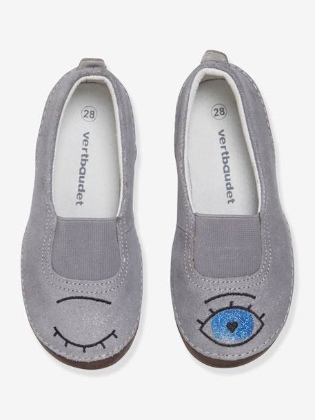 Chaussons élastiqués fille en cuir GRIS CLAIR - vertbaudet enfant 