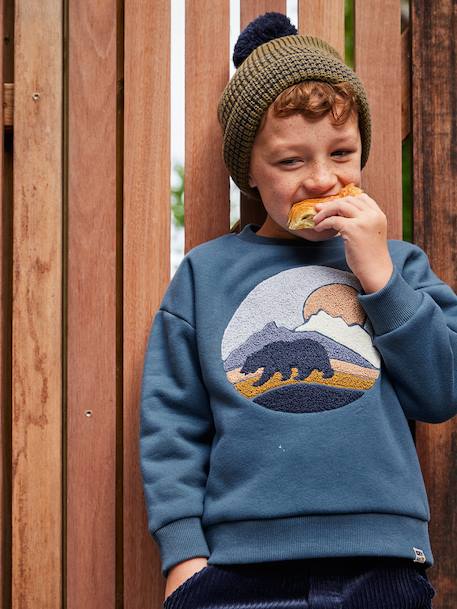 Sweat doublé sherpa imprimé garçon bleu canard - vertbaudet enfant 